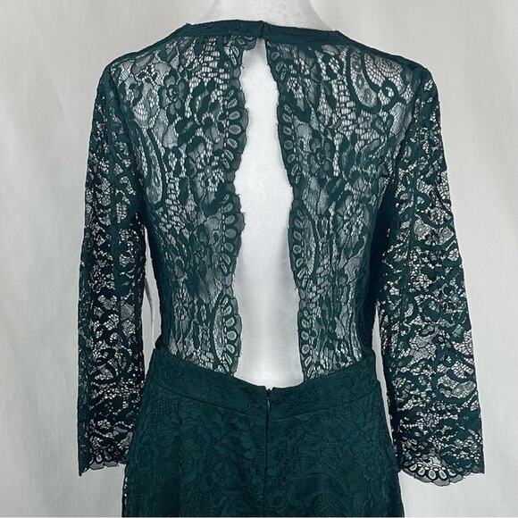 Neiman Marcus Sheer Green Lace Party Event Midi Dress NWT Size L - Picture 5 of 13